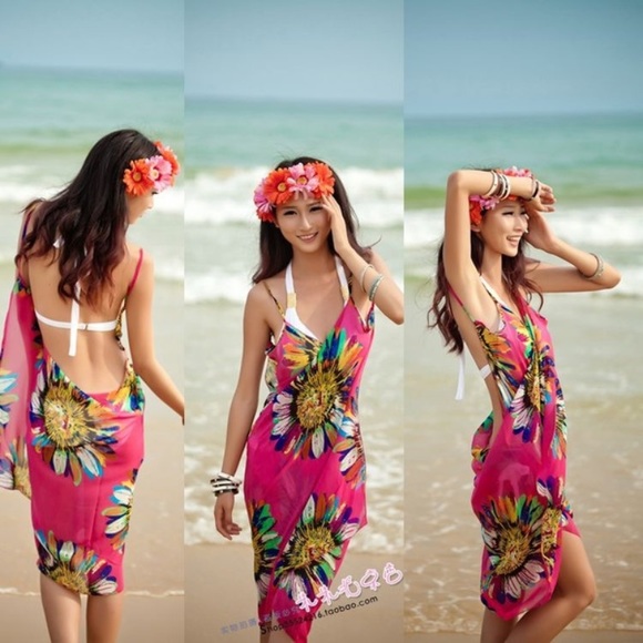 🎉 Pink Sheer Floral Cover Up Dress - Picture 5 of 8